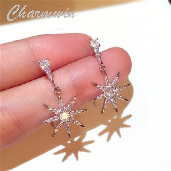 

charmwin new fashion silver needle dangle earrings for women long earrings rhinestones sun flower earrings women jewelry pe1876, Golden