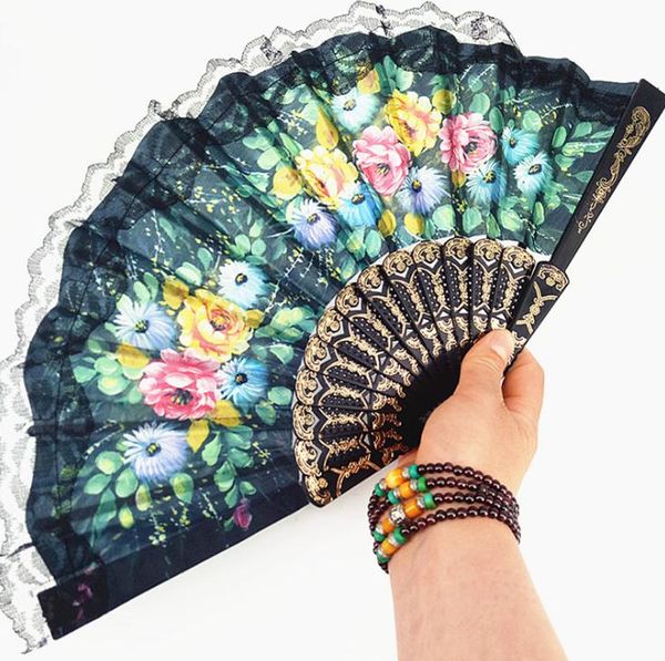 

european style flower lace hand fan spanish folding fan dance props wedding party favors gifts sn1718