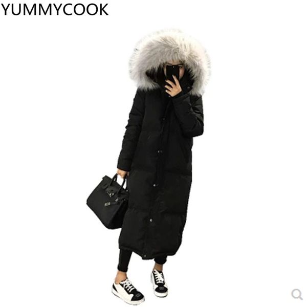 

fashion women's large size new winter hooded long-sleeved down cotton padded women's long section korean thick coat f347, Black