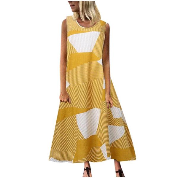 

women casual loose dress loose geometric print round neck sleeveless summer fashion streetwear dress 2020 new prairie chic, Black;gray
