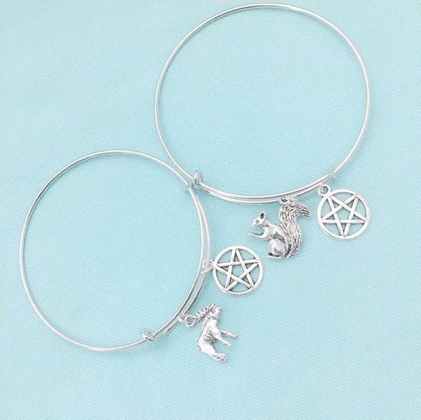 

пентаграмма белка шарм кулон расширяемая проволока браслеты старинные серебряные манжеты браслеты для женщин ювелирные изделия мода пара акс, Golden;silver
