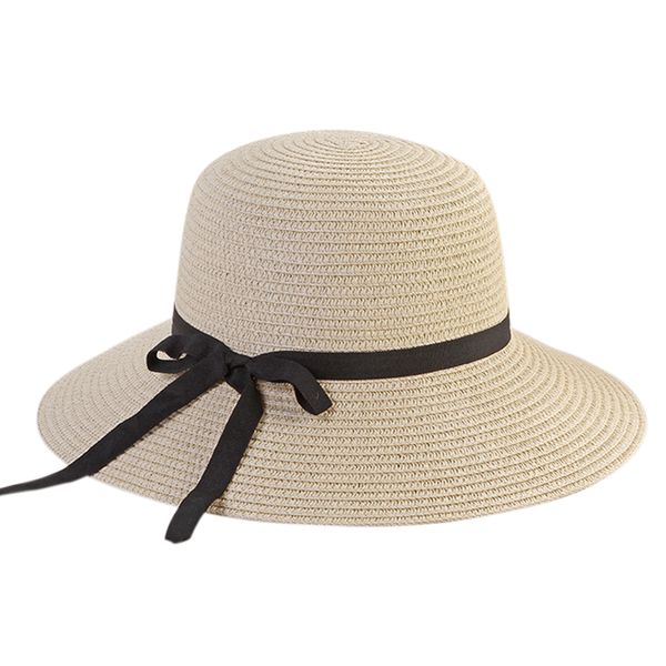 

women travel anti uv ladies summer beach floppy adjustable sun hat wide brim portable bowknot design straw foldable, Blue;gray