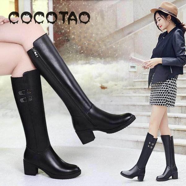 

the new winter 2019 warm boots for women's shoes with non-slip round head thick high to keep female 43, Black