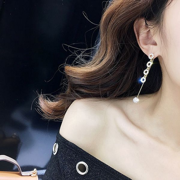 

crystal pottery long tassel dangle earrings for women wedding fashion jewelry romantic gift, Silver