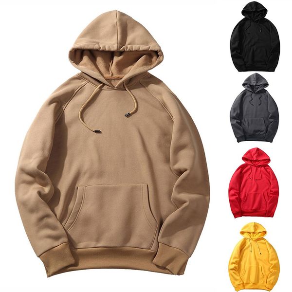

fashion colorful hoodies men 's thicken clothes winter sweatshirts men hip hop streetwear solid fleece man hoody size s-2xl, Black