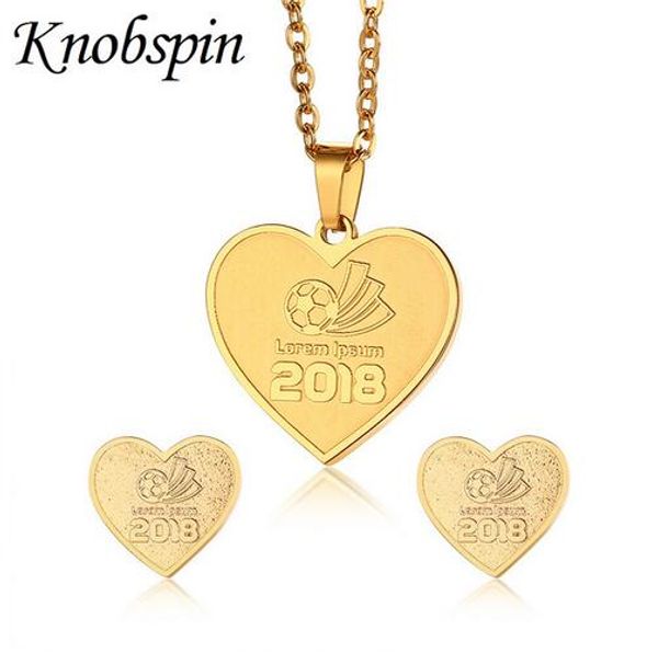 

fashion heart shape pendant necklace stud earrings set for women titanium steel 2019 lorem ipsum jewelry set plated gold color, Silver