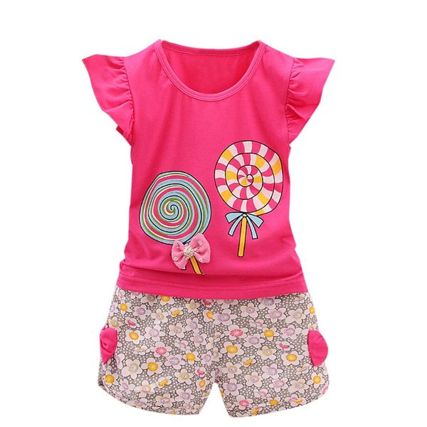 

2018 fashion 2pcs toddler kids baby girls outfits lolly t-shirt +short pants clothes set baby set clothing 6.19, White