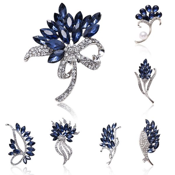 

trendy crystal flower brooch pins alloy rhinestones lapel pin and brooches fashion wedding party jewelry gifts women accessories, Gray
