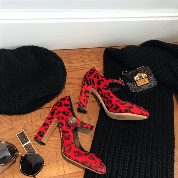 

fashion luxury design round toe high heel women leopard thick heel retro shoes new wild trend women's shoes size 35-40 03, Black