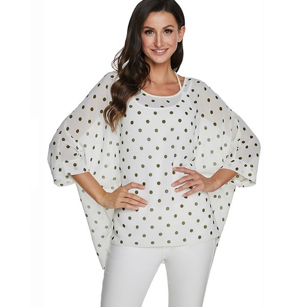 

bhflutter women and blouses plus size 2020 polka dot print batwing casual loose summer blouse white chiffon shirts blusas