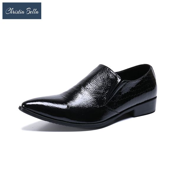 

christia bella new fashion simplicity genuine leather men office shoes large size pointed toe slip on formal party shoes, Black