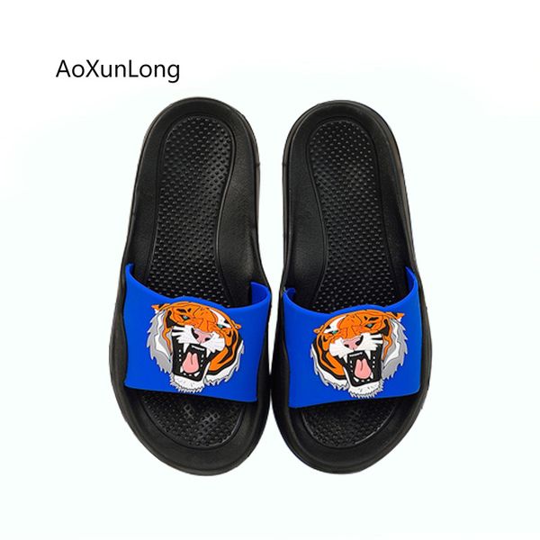

aoxunlong men's summer slippers tiger head design soft soles non-slip massage slippers flat home fashion beach, Black