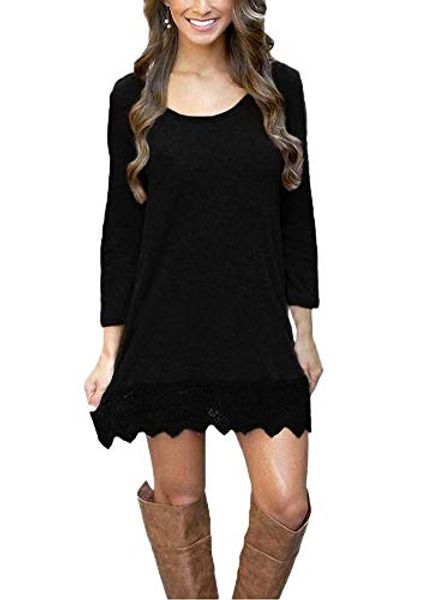 

afibi женщин с длинным рукавом a-line кружева шить повседневные платья, Black;gray