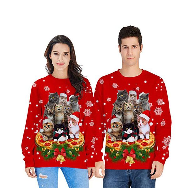 

couple hoodies christmas cute cats 3d print xmas party sweatshirt for men outwear regular hoodie blouse christmas hoodie men, Black
