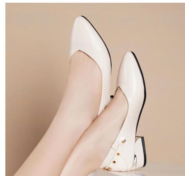

women's shoes in spring and autumn middle coarse heel pointed end rivet #44, Black