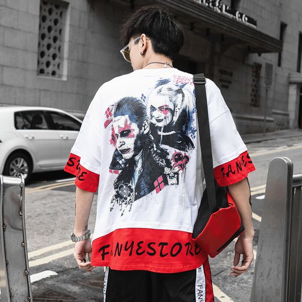 

aolamegs men's tee shirts clown movie printed men t shirt o-neck t shirt short sleeve fashion casual high street tees streetwear, White;black