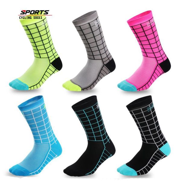 

2020 new multiple colors brand cycling sport socks feet breathable wicking socks cycling striped tide middle tube, Black