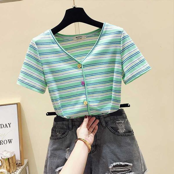 

женская футболка 2020 ся синь короткими рукавами футболка стиль внешней сюань стиль полосы прилива тонкий дикий рубашка, White