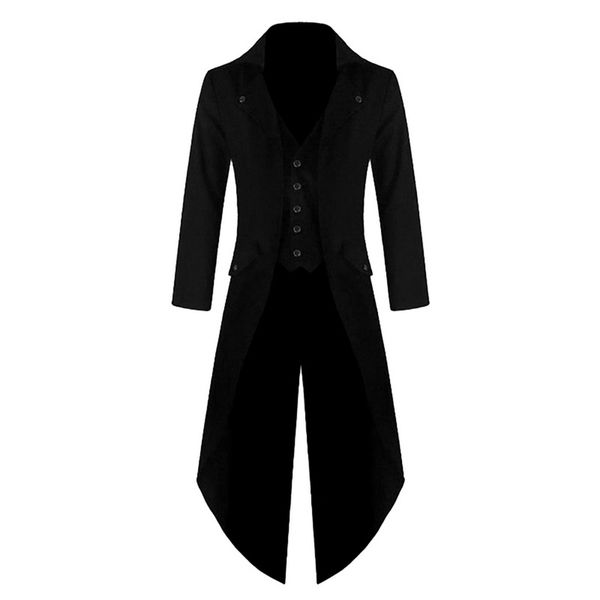 

oeak turn-down punk retro collar men's coat solid steampunk retro tuxedo 2019 new fashion vintage male dress men's coat, White;black