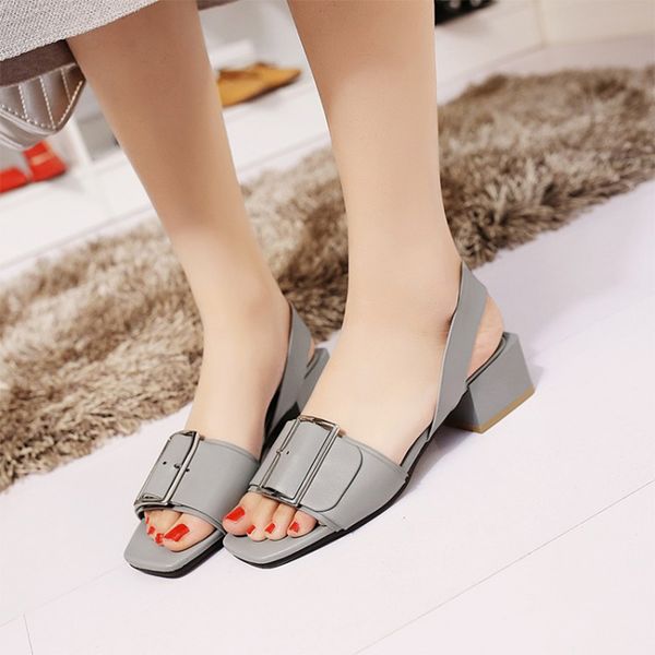 

summer woman women square sandals elegant female open toe heels shoes ladies buckle design women's soft leather casual plus size, Black