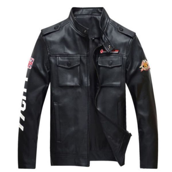 

motorcycle leather jackets men military autumn winter leather clothing male, Black