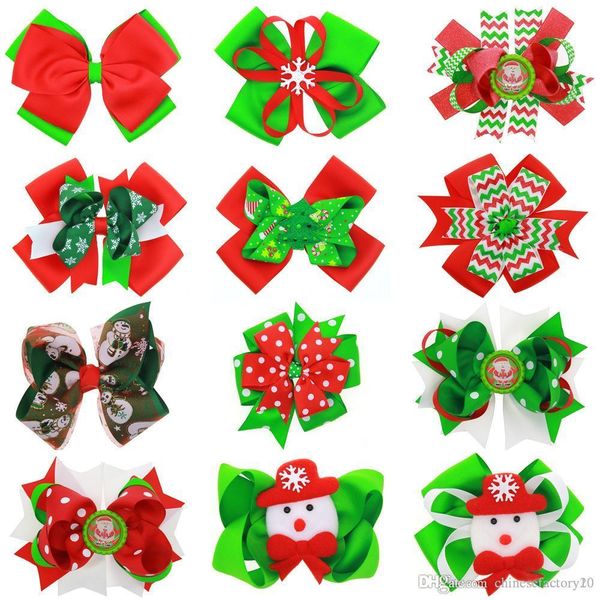 

girls christmas hairpins barrettes pinwheel ribbon bow with clip children snowflake snowman hair accessories princess layered hair clips, Slivery;white