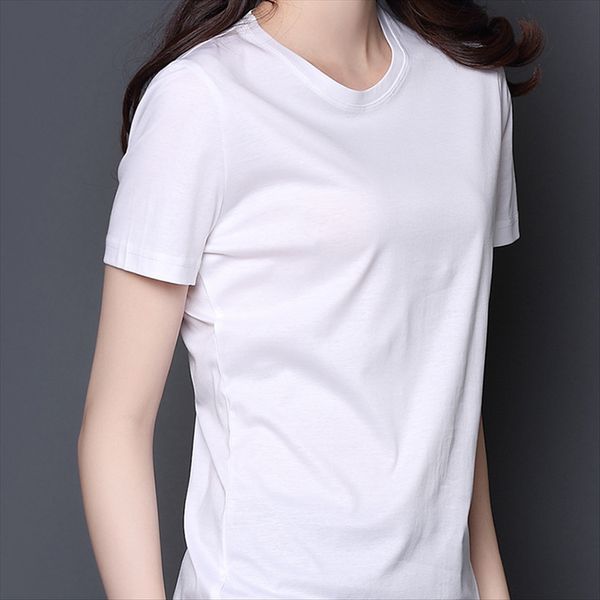 

summer 2020 80 double pure color comfortable simple slim round collar t-shirt women's t-shirt mercerized cotton mercerized cotton stret, White