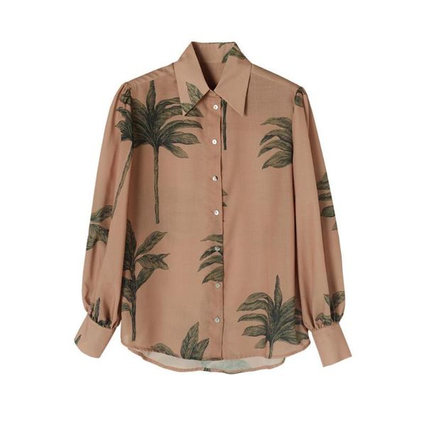 

100% cotton brand fashion women high-end luxury spring vintage slim printed long-sleeved shirt top, White