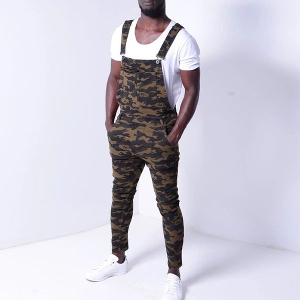 

mens skinny denim long pants rompers plus size overall camouflage bib jumpsuit, Blue