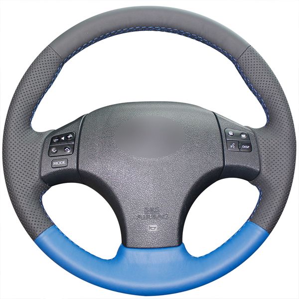 

diy hand sewing black blue genuine leather car steering wheel cover for lexus is250