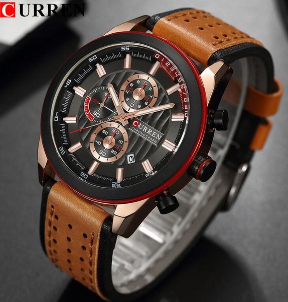 

curren watch men date display leather creative quartz wrist watches fashion sport mens women clock, Slivery;brown