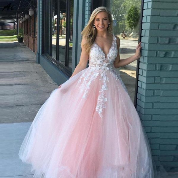 

романтический дизайн принцесса бисера blush pink lace аппликация vestidos де фиеста сторона a-line v-образным вырезом платья выпускного вече, White;black