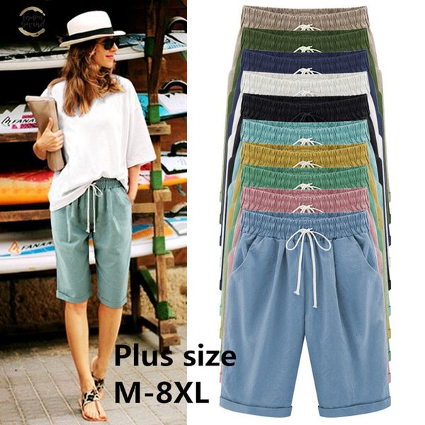 

summer plus size shorts women candy color elastic waist comfortable cotton short female shorts m-6xl 8 color, White;black