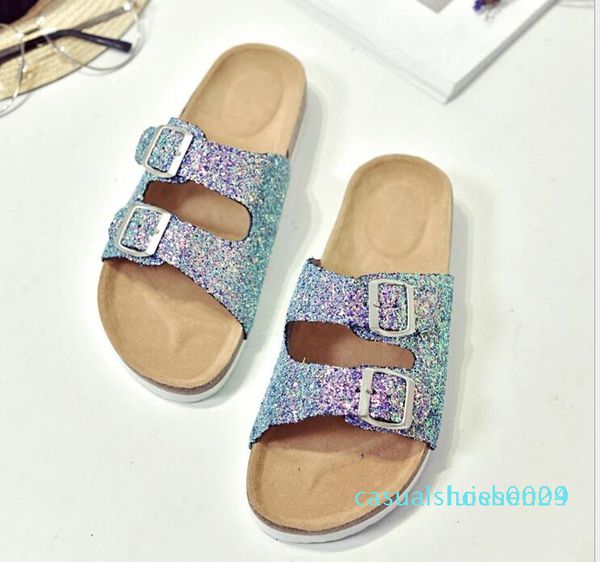 

1pair 2019 summer women flats sandals cork slippers women casual shoes print mixed colors size 35-40 c09 l24, Black