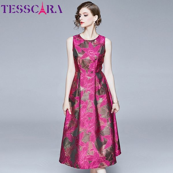 

tesscara women long luxury jacquard dress festa vintage cocktail party robe femme floral designer elegant vestidos, Black;gray