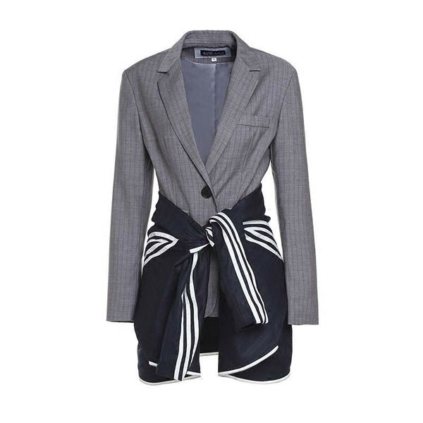 

women's suits & blazers [ewq] long sleeve fake two-piece gray stripe modern lady blazer high-quality stitching trend coat feminino 2021, White;black