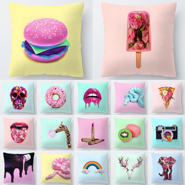 

креативный шаблон отпечатан подушка крышки красочные наволочки полиэстер диван-кровать декоративные подушки для домашнего декора 45 * 45см 4