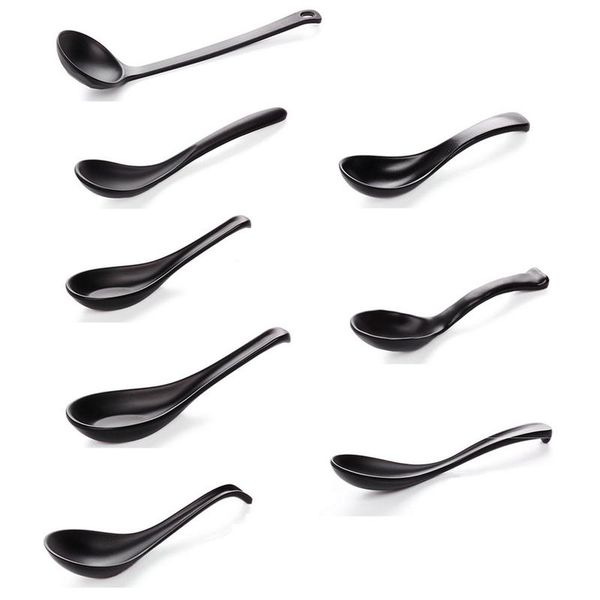 

japanese black matte spoon chinese soup spoon round anti-fall earl scoop scoop thick cooking meal dinnerware