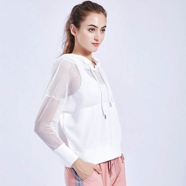 

new loose casual mesh hooded sports shirt blouse women breathable running /yoga fitness sportswear long sleeve shirts female, White;red