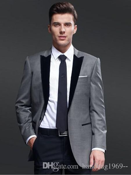 Alta Qualidade um botão Ternos de casamento Light Gray Noivo Smoking Groomsmen pico lapela Melhor Mens Man Blazer (jaqueta + calça + gravata) H: 854