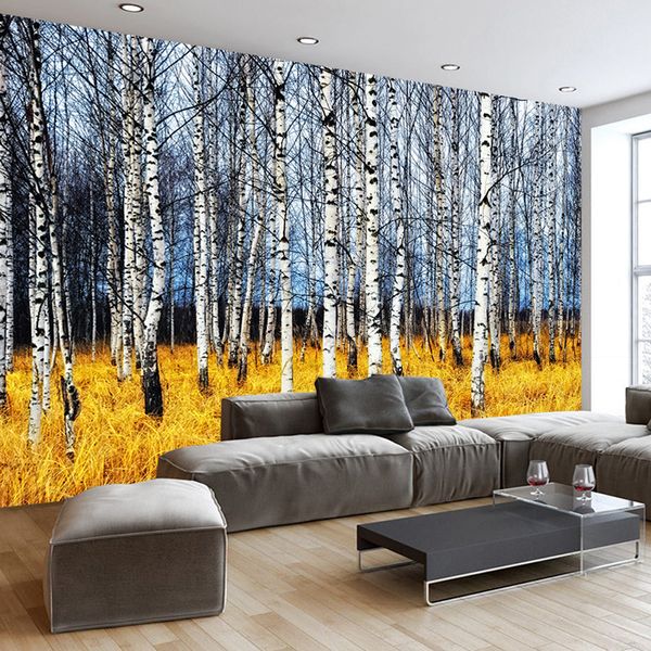 Benutzerdefinierte 3D-Fototapete, Herbst, weißer Birkenwald, Wohnzimmer, Schlafzimmer, großes Wandbild, moderne Malerei, Heimdekoration