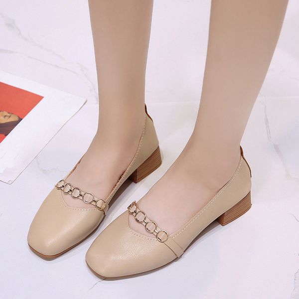 

women shallow mouth pure color square toe slip on thick heel single shoes t80726, Black