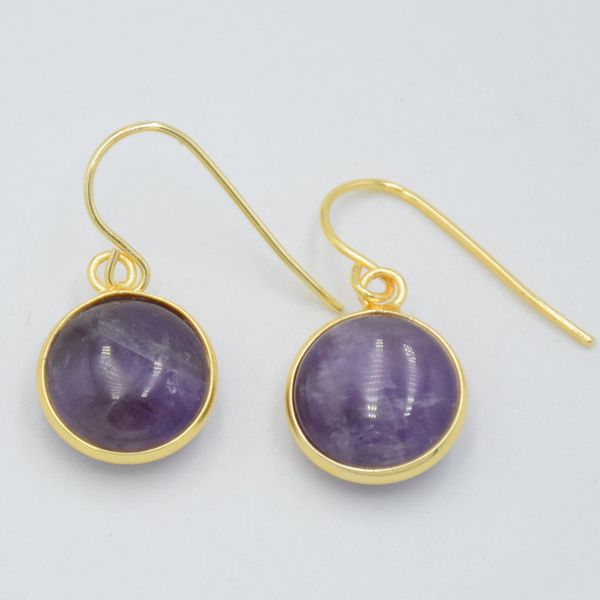 

13mm vintage round natural gem stone bead pendant earrings gold color copper hook drop earring women summer beach jewellery gift, Silver
