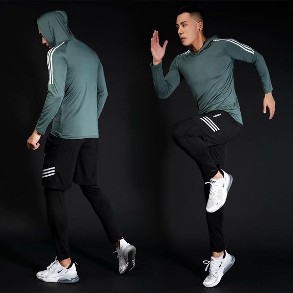 

jumpsuit hat compression running training suit men's sports suit clothing running men's sports jogging training gym, White;black