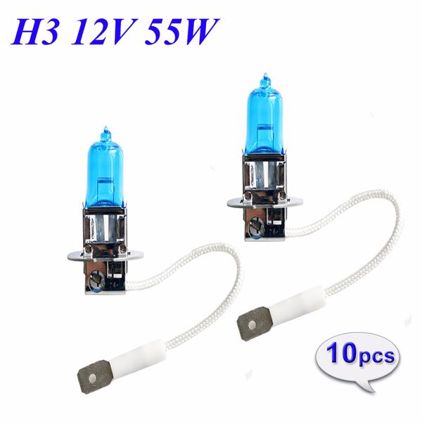 

flyh3 12v 55w 5000k 10 pcs 1600lm headlight lamp xenon dark blue glass replacement car halogen light bulb super white