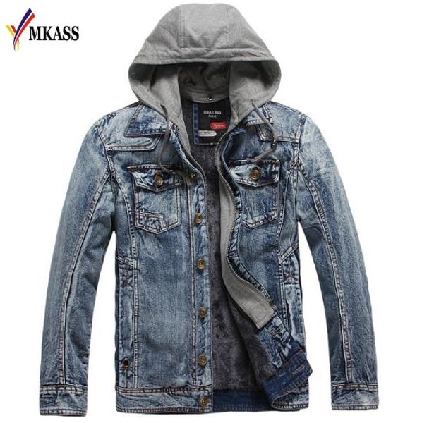 

men winter jacket and coats brand hoodde denim jacket mens jeans thick warm winter outwear male cowboy, Black;brown