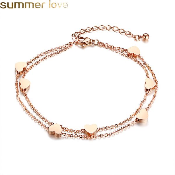 

new simple design stainless steel charm bracelet 2 layers rose gold link chain mini hearts lover bracelet fashion sweety style for girls, Golden;silver