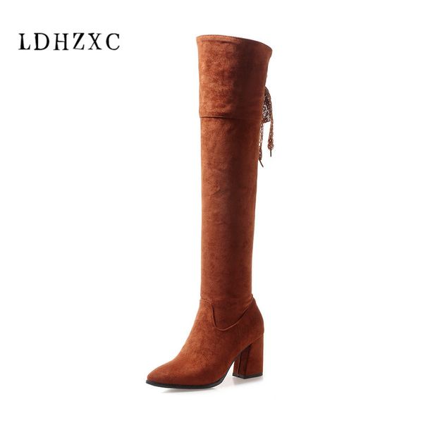 

ldhzxc women over the knee high boots fashion women boots winter shoes motorcycle big size 13 12 10, Black