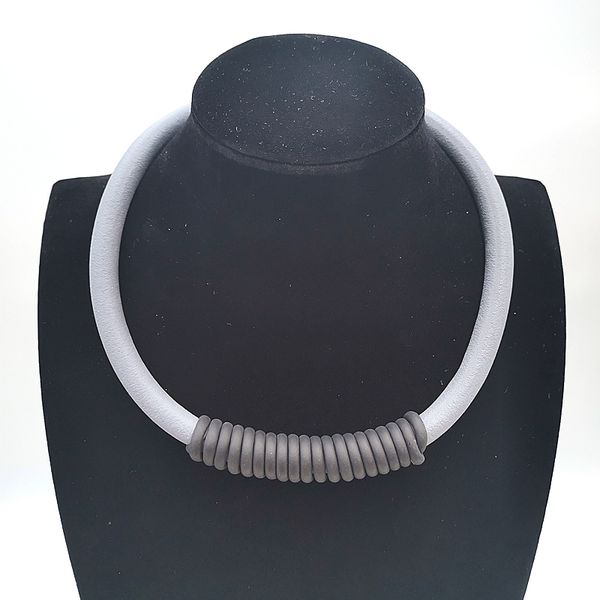 

yd&ydbz new rubber winding necklaces women collares grey and black rope handmade necklace choker cloth accessories punk jewelry, Silver