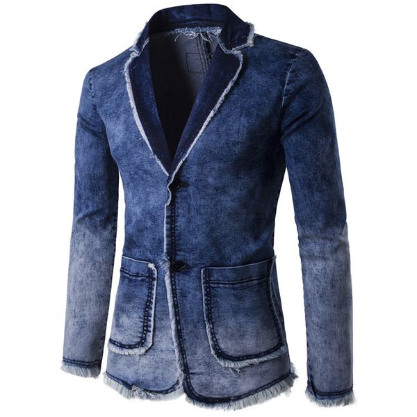

casual business blue suits fashion gradient color tassel denim washed blazers for men, White;black